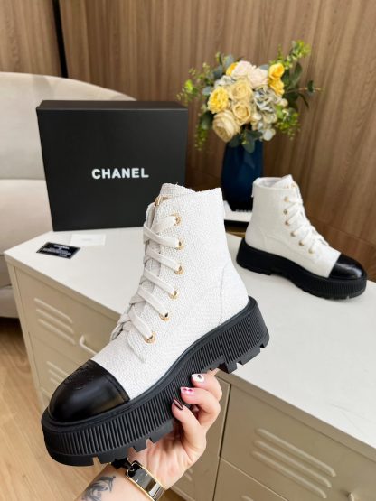 Chanel white lace-up design non-slip wear-resistant boots - Image 5