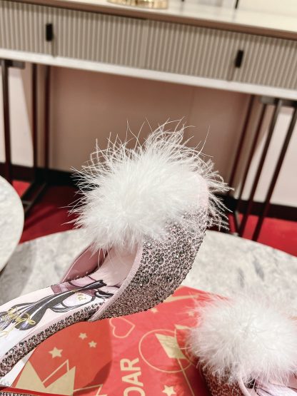 ChristianLouboutin Fish Mouth Fur Ball Sandals High Heels - Image 7