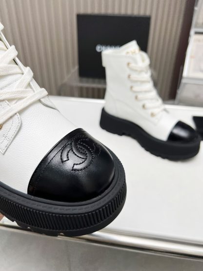 Chanel white lace-up design non-slip wear-resistant leather boots - Image 6