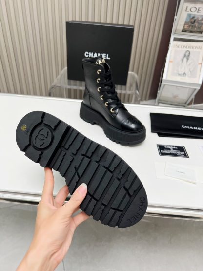 Chanel black strap design non-slip wear-resistant leather boots - Image 7