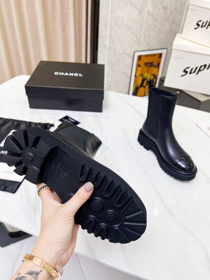 Chanel double-sided elastic design convenient leather black boots - Image 6