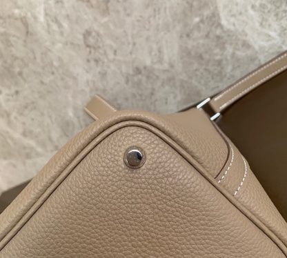 Hermès Trench Coat Grey Basket Handbag Gold and Silver Buckle - Image 7