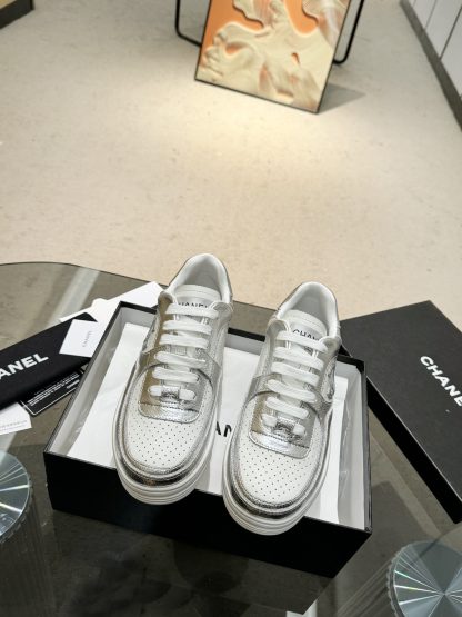 Chanel classic design silver mix and match fashion casual sneakers - Image 4
