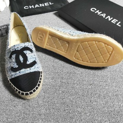 Chanel Blue Gold Bar Hemp Texture Loafers - Image 5