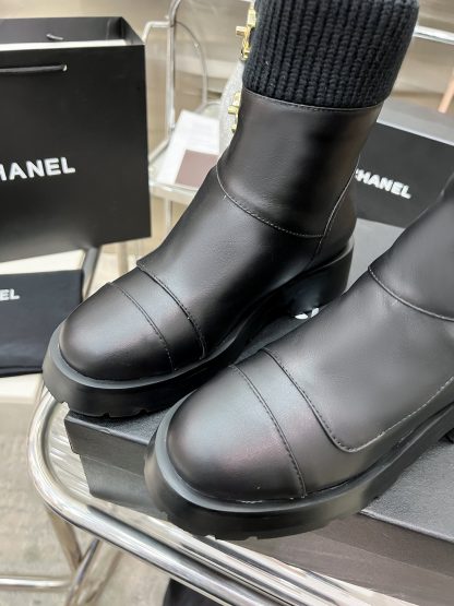 Chanel black autumn and winter leather boots - Image 7