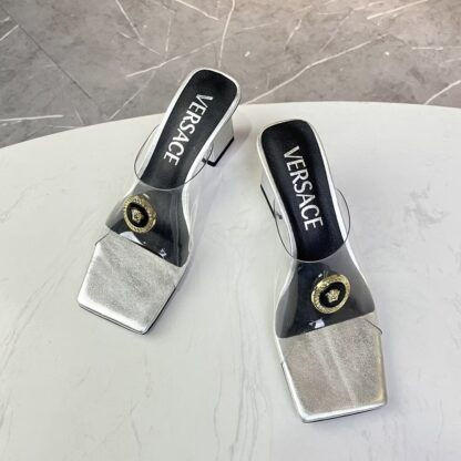 VERSACE new square toe chunky heel sandals high heels - Image 7