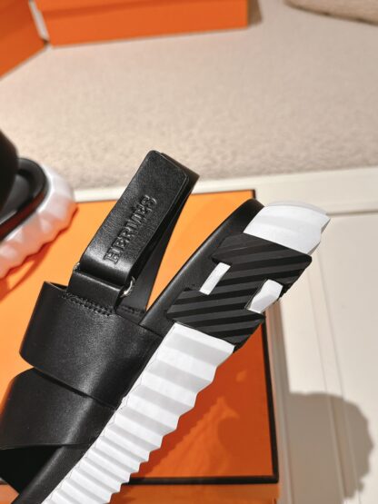 Hermes black and white comfortable casual style cross sandals with a bottom thickness of 4cm - Image 7