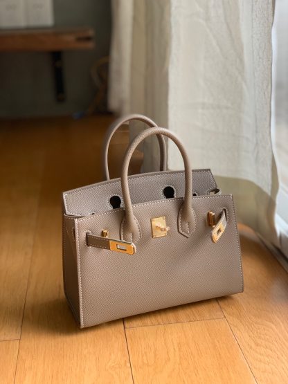 Hermès Khaki Grey Palm Pattern Platinum Exquisite Fashion Handbag Size 22cm - Image 7