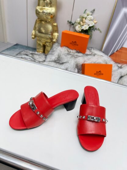 Hermès new spring and summer red thick-heeled sandals, heel height 5cm - Image 7