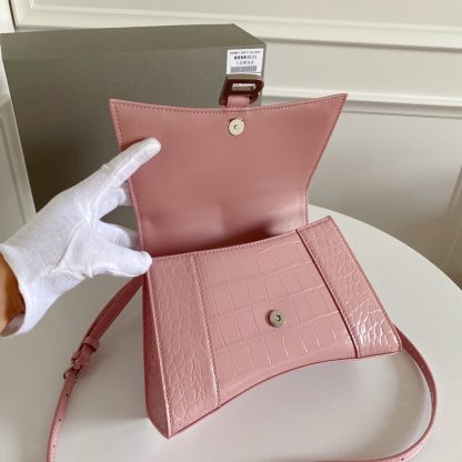 Balenciaga Crocodile Pattern Blush Pink Silver Buckle Shoulder Bag - Image 6