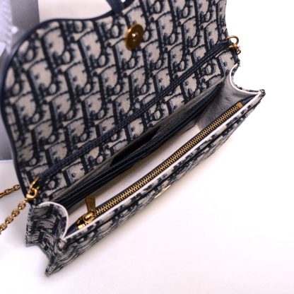 Dior jacquard canvas blue with cowhide large clutch bag - Image 7