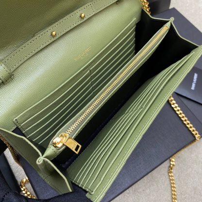 Ysl grass green with gold buckle caviar pattern envelope bag - Image 7