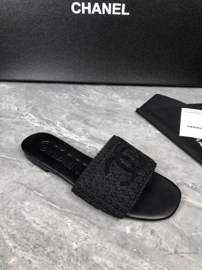 Chanel Deep Black New Fabric Sheepskin Slippers - Image 7