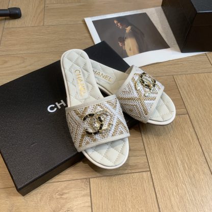 Chanel Spring and Summer Platinum and Flash Brick Double C Flat Slippers - Image 7