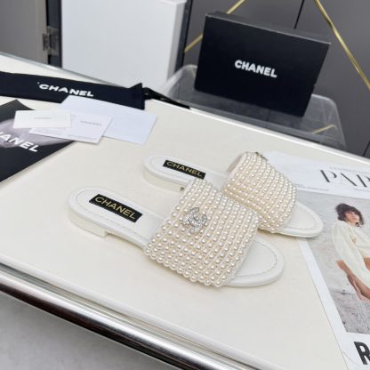 Chanel Spring/Summer White Dance Shoes Collection Sewn Pearl Vintage Slippers - Image 7