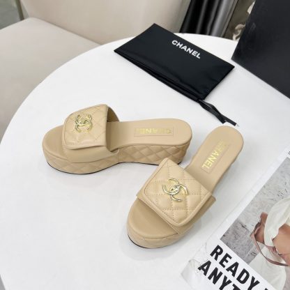 Chanel apricot spring and summer series European and American catwalk new slippers heel height 6.5 - Image 7