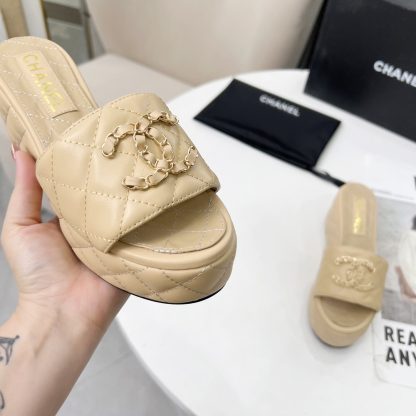 Chanel Spring/Summer Dance Shoes Series Apricot European and American Catwalk New Slippers Heel Height 6.5cm - Image 7