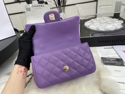 Sheepskin Light Gold Chanel 22A Latest Mini CF Handle Tote Bag - Image 7