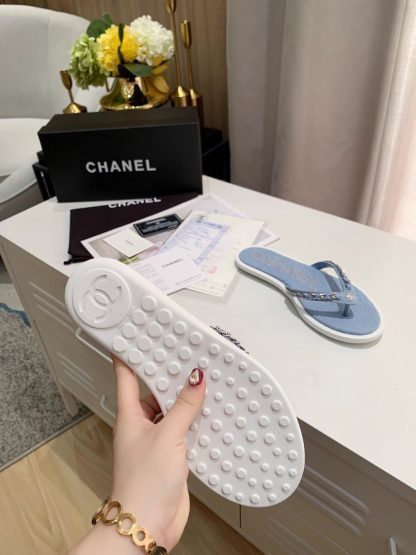 Chanel Spring New Denim Blue Chain Flip Flops - Image 7