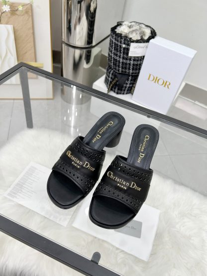Dior D-Lane Slide Round Heel Hollow High Heel Sandals - Image 7