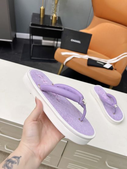 Chanel's hot summer cute macaron purple flip flops Sole thickness: 2cm - Image 7