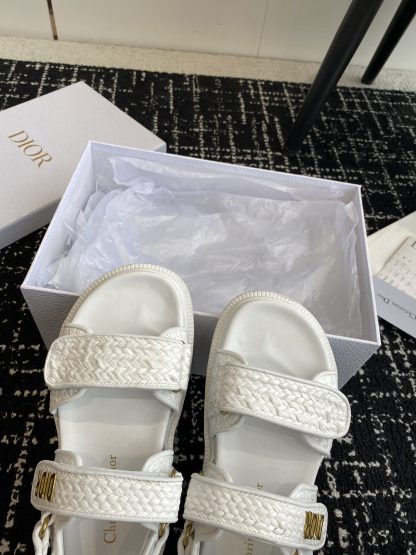 Dior white Velcro strap woven flat sandals - Image 7
