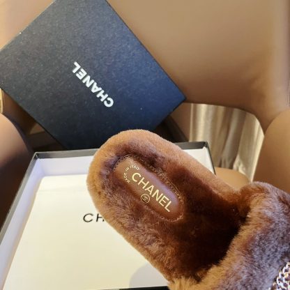 Chanel new coffee brown pure natural lambswool slippers - Image 7