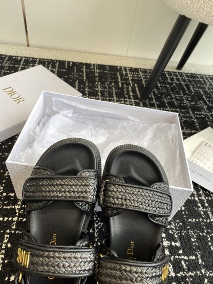 Dior black Velcro strap woven flat sandals - Image 7
