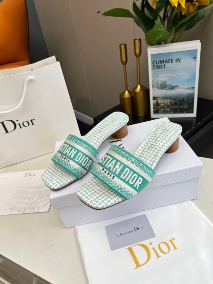Dior Fresh Mint Green Silk Satin Mid-heeled Sandals - Image 7