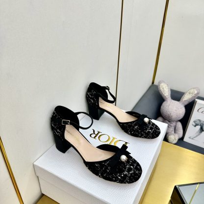 Dior pearl buckle chunky heel bowknot high heels - Image 7