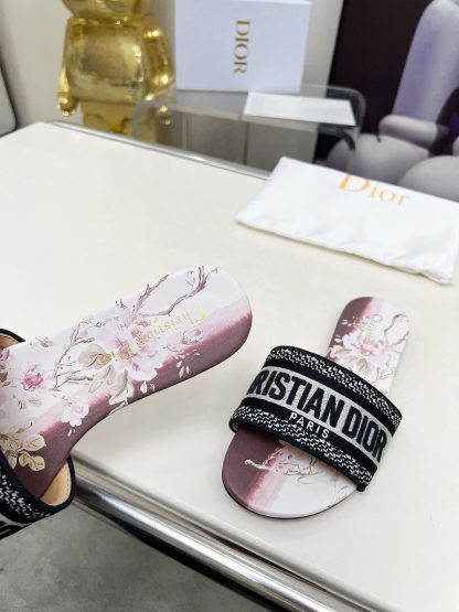 Dior Monogram Embroidered Leather Slide Sandals - Image 8