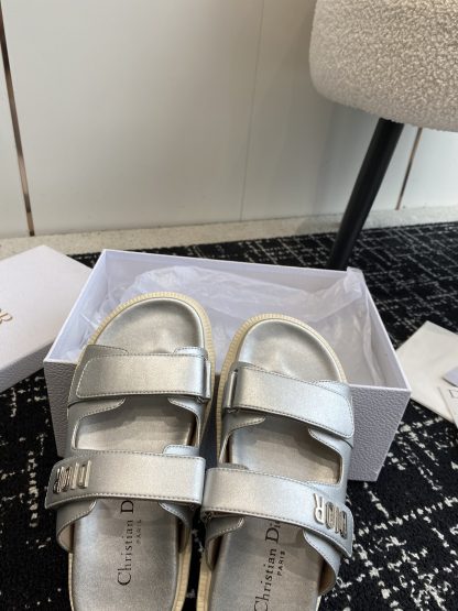 Dior silver magic tape flat slip-on sandals - Image 7
