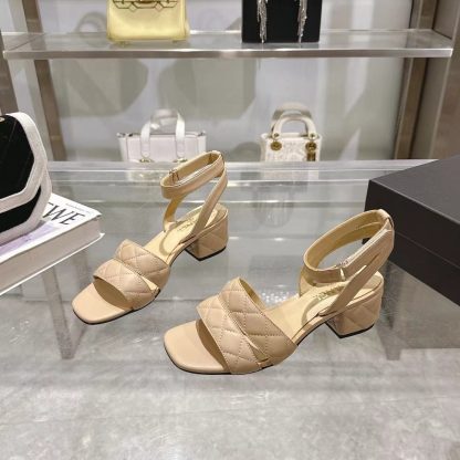Chanel Spring/Summer new classic apricot mixed sheepskin sandals, heel height 5cm - Image 8
