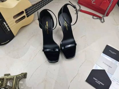 YSL lacquered high-heeled sandals with YSL letters - Image 8