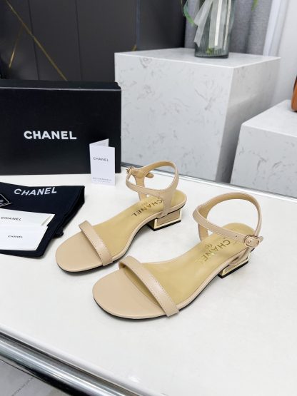 Chanel apricot one-strap gold-plated heel sandals Heel height: 3.5cm - Image 7