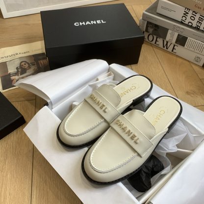 Chanel spring and summer new white brick buckle letter advanced and durable lazy half slippers - Image 8