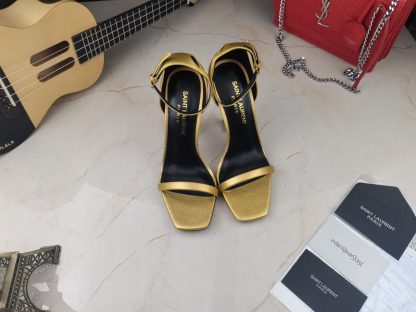 Ysl letter metal buckle paint YSL letter heel high heel sandals - Image 6