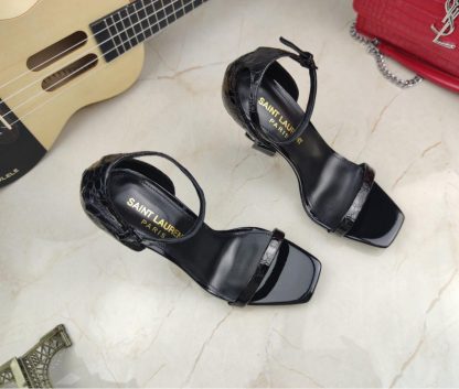YSL letter metal buckle lacquered YSL letter high-heeled sandals - Image 8