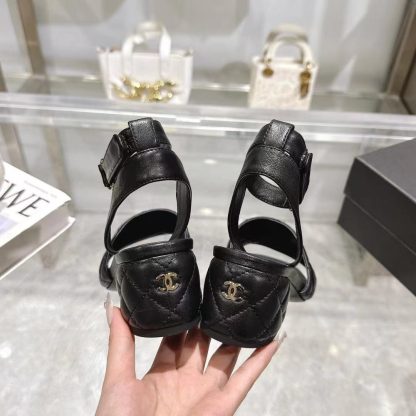 Chanel black spring and summer new classic sandals heel height 5cm - Image 8