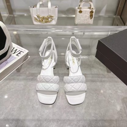 Chanel white spring and summer new classic sandals heel height 5cm - Image 8