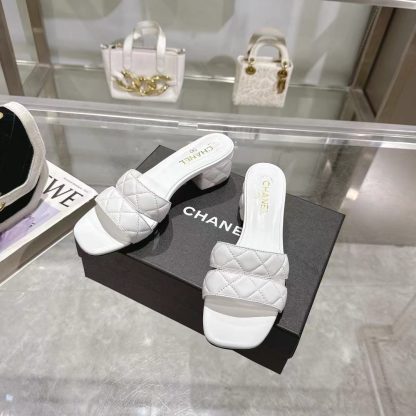 Chanel Spring/Summer New White Embroidered Linge Classic Sandals Heel Height 5cm - Image 8