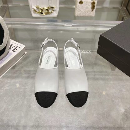 Chanel white spring and summer new classic imported sheepskin sandals heel height 5cm - Image 8