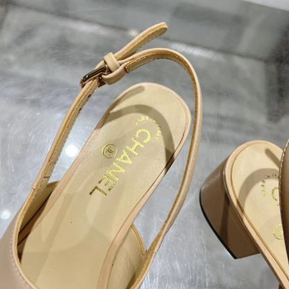 Chanel apricot spring and summer new classic imported sheepskin sandals heel height 5cm - Image 8