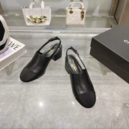 Chanel black spring and summer new classic imported sheepskin sandals heel height 5cm - Image 8
