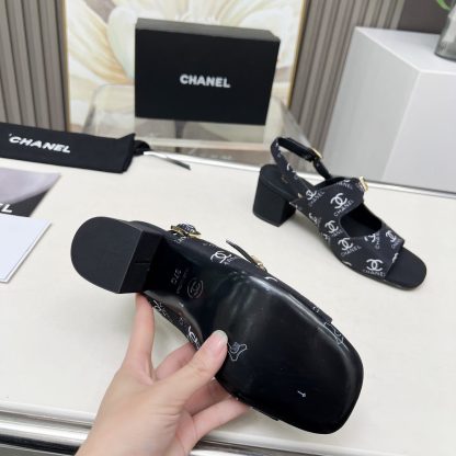 Chanel Spring/Summer Dancing Shoes Collection Black Printed Slimming Sandals Heel Height 5cm - Image 8