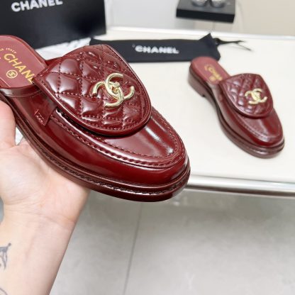 Chanel autumn and winter new goddess elegant temperament red shiny leather half slippers - Image 8