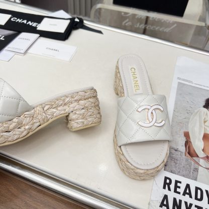 Chanel white spring and summer dance shoes series slimming sandals with heel height 6.5cm - Image 8