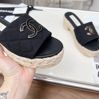 Chanel denim black spring and summer dancing shoes series slimming sandals with a heel height of 6.5cm - Image 8