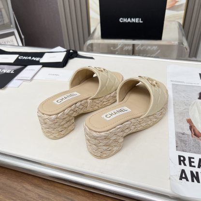 Chanel denim apricot spring and summer dancing shoes series slimming sandals with a heel height of 6.5cm - Image 8