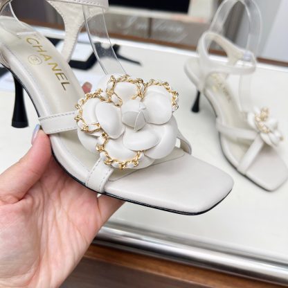 Chanel Spring and Summer White Dancing Shoes Collection Custom Flower Stiletto Sandals Heel Height 7.5cm - Image 8